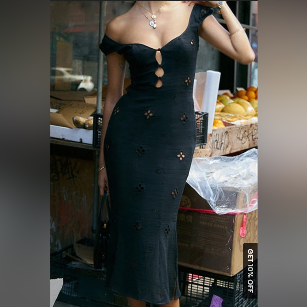 Commense Cotton Keyhole Neckline Midi Dress L